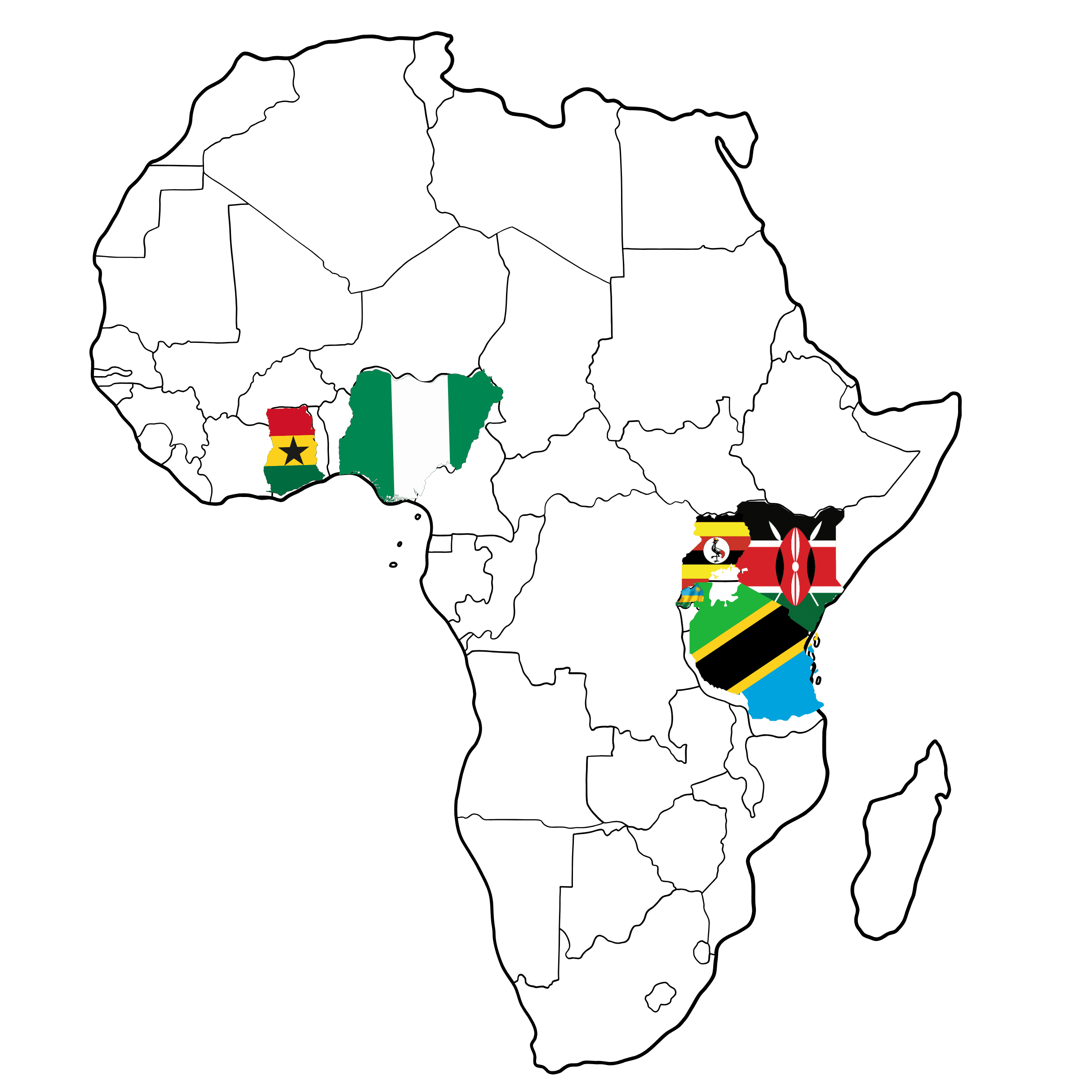 Map of Africa highlighting areas where KCIC climate enterprise work is represented